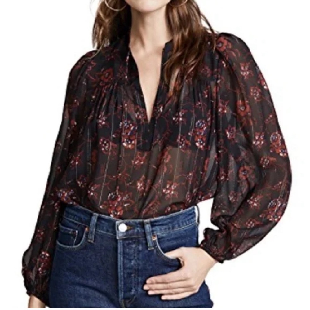 Ulla Johnson Black and Red Floral Blouse